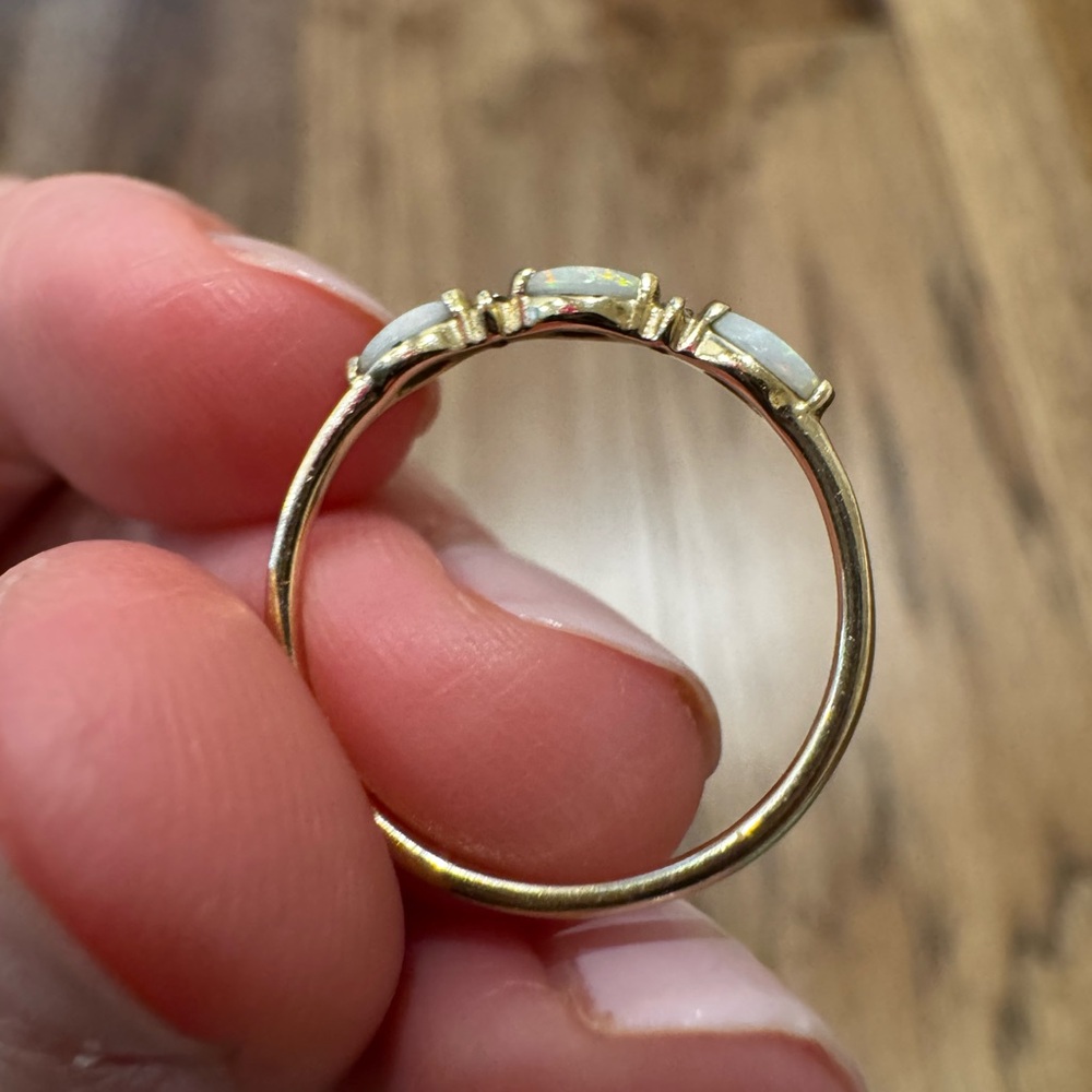 Solid Gold Triple Opal and Diamond Band - Picture 6 of 7